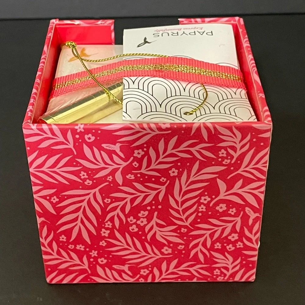 PAPYRUS pink cube notepad stationery with gold pen